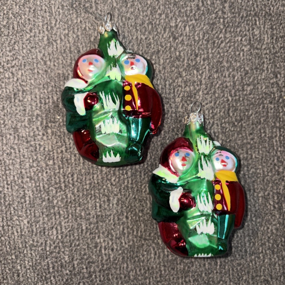 Set Of 2 Glass Blown Christmas Ornament Paid Of Carolers